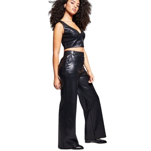 Jeannie Mai INC faux Leather High Waist Wide Leg Pants Size 14 Petite - Picture 1 of 8